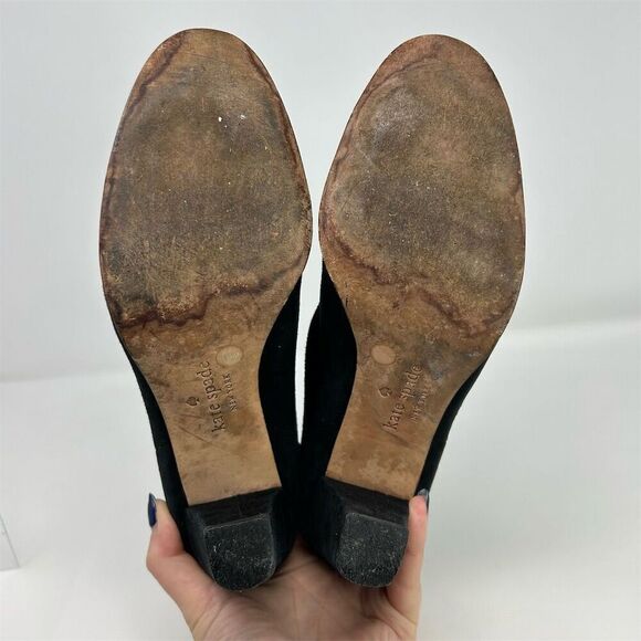 Kate Spade Women's Black Suede Ankle Boots Size 9.5M Bow Accent - Picture 9 of 13